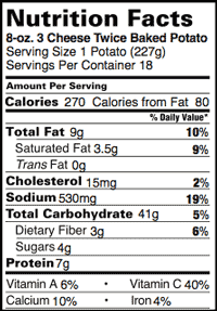 Three Cheese Twice Baked Nutrition Facts